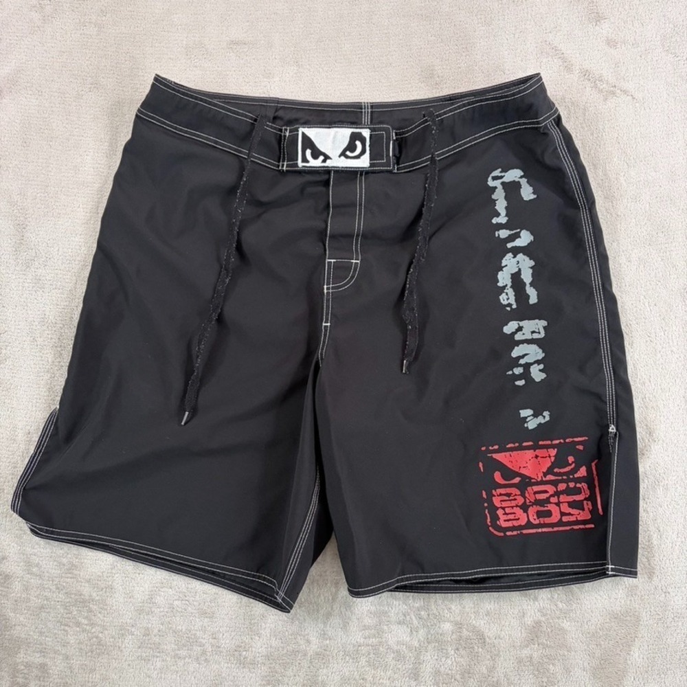 Vintage Bad Boy‎ Logo MMA Jiu Jitsu Shorts in Black Men 36 Side Slits